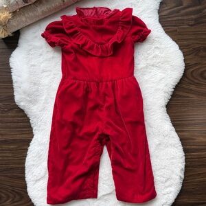 Janie and Jack Red Velvet Ruffle Short Sleeve Holiday Romper Jumper 18-24 mos